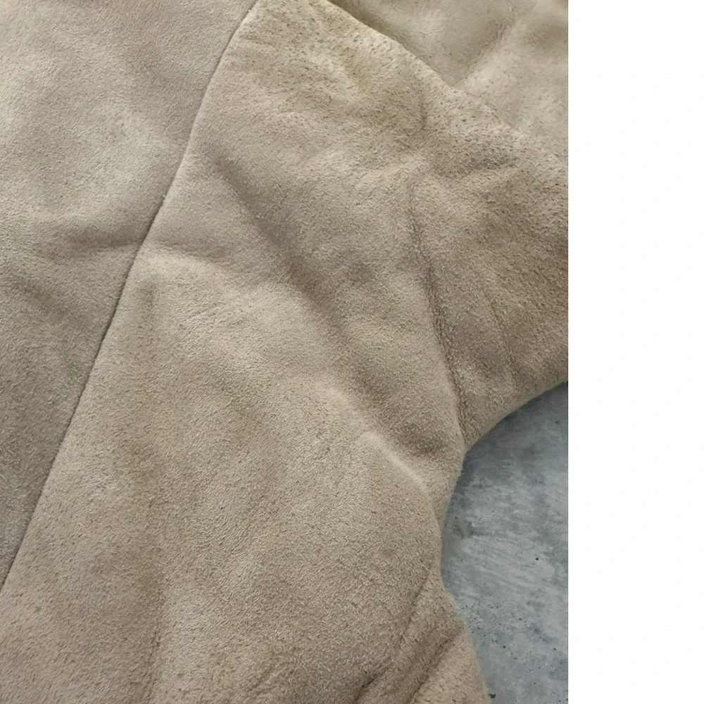 Vintage Suede Shearling Trim Coat Boho Festival Earthy‎ Tan